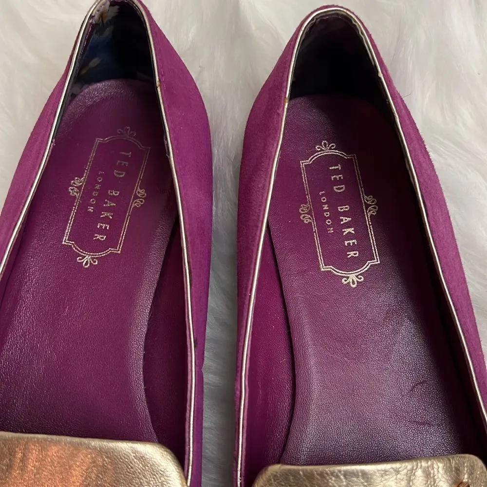 Ted Baker London‎ Suede Flats Fuchsia Gold Size 8.5 Bin 17